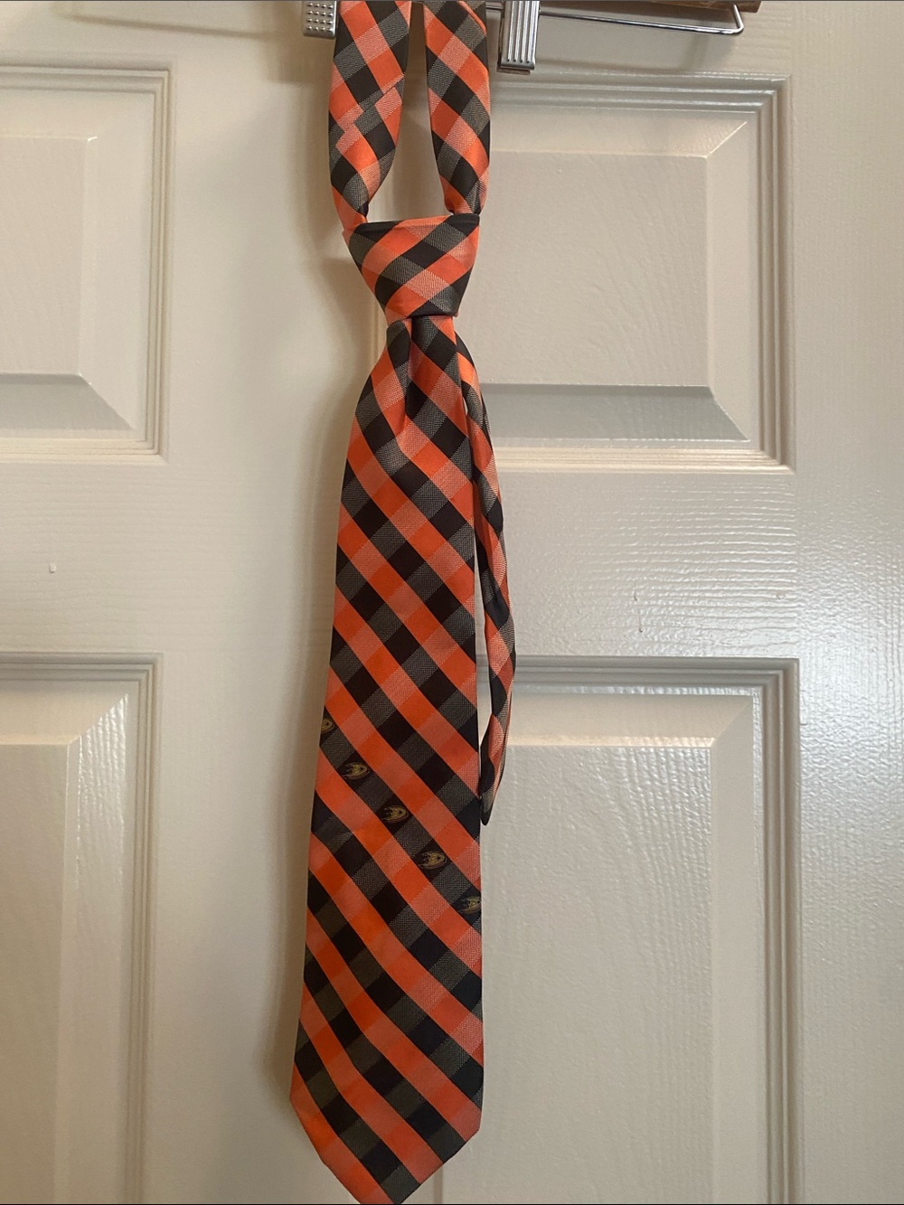 NHL Orange and Black Diagonal Check Tie